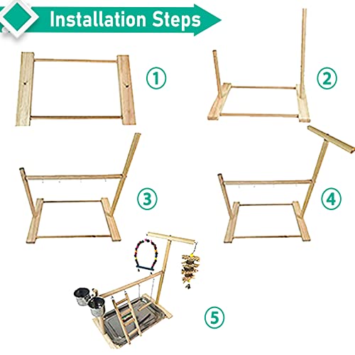 Hamiledyi Bird Playground Parrots Play Stand Natural Wooden Parrot Perch Gym Playpen Pet Parakeet Ladders with Feeder Cups for Cockatoo Conure Cockatiel Cage Accessories Exercise Toy (Include a Tray)