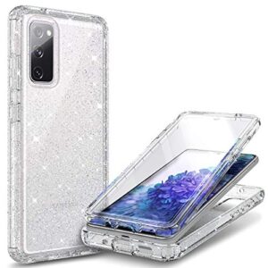 nznd case for samsung galaxy s20 fe 5g with [built-in screen protector], full-body protective shockproof rugged bumper cover, impact resist durable phone case (crystal glitter clear)