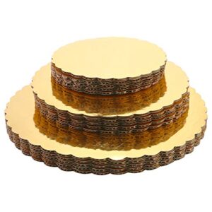 wfplus gold round cake board - set of 15 sturdy cake boards, 6, 8 and 10 inch cake circle base, disposable pizza cardboard circle tart decorating base stand for cake decoration