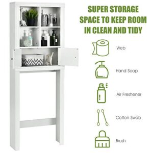 Giantex Over The Toilet Storage Cabinet Shelf, Toilet Shelf Organizer Cabinet Toilet Storage Rack w/ 4 Open Cubes Adjustable Shelves & Double-Door Cabinet, Bathroom Organizer Over Toilet, White