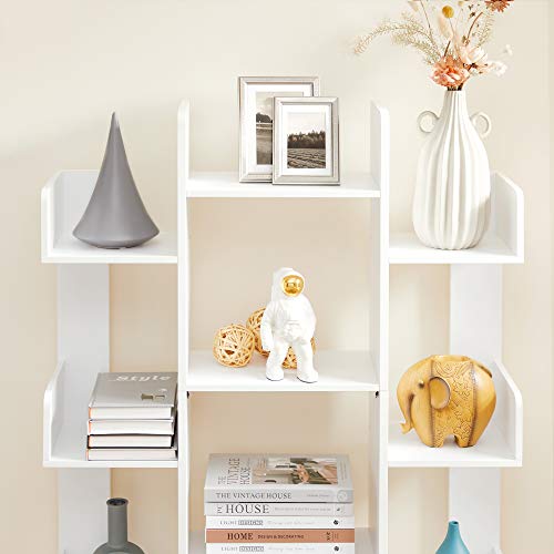 VASAGLE Bookshelf, Tree-Shaped Bookcase with 13 Storage Shelves, Rounded Corners, 9.8”D x 33.9”W x 55.1”H, White ULBC067W01