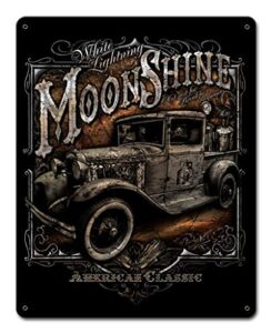 maizeco moonshine truck metal tin sign wall art decor for living room vintage art coffee bar signs home decor gifts decoration 8 x 12 inches