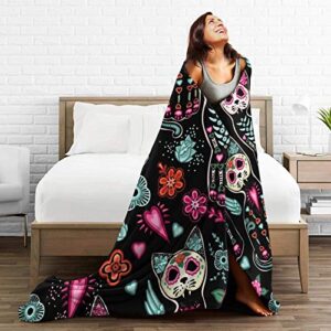 Ouqiuwa Day of The Dead Cat Kitten Sugar Skull Throw Blanket Plush Microfiber Flannel Fleece Blanket 60"X50" for Bed Sofa Couch Camping Travel