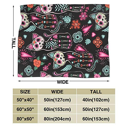 Ouqiuwa Day of The Dead Cat Kitten Sugar Skull Throw Blanket Plush Microfiber Flannel Fleece Blanket 60"X50" for Bed Sofa Couch Camping Travel