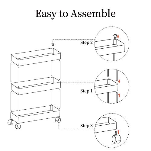 Slim Storage Cart,DLO 3 Tier Bathroom Cart Mobile Shelving Unit Organizer Slide Out Storage Rolling Utility Cart Tower Rack for Kitchen Bathroom Laundry Narrow Places,Black