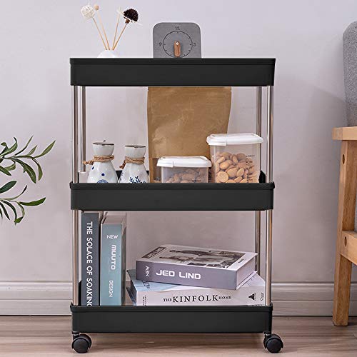 Slim Storage Cart,DLO 3 Tier Bathroom Cart Mobile Shelving Unit Organizer Slide Out Storage Rolling Utility Cart Tower Rack for Kitchen Bathroom Laundry Narrow Places,Black