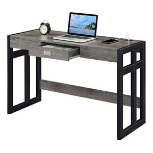 Convenience Concepts Monterey Desk with Charging Station, 47-inch, Weathered Gray/Black