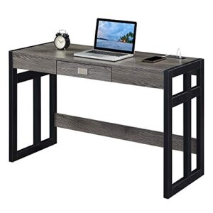 Convenience Concepts Monterey Desk with Charging Station, 47-inch, Weathered Gray/Black