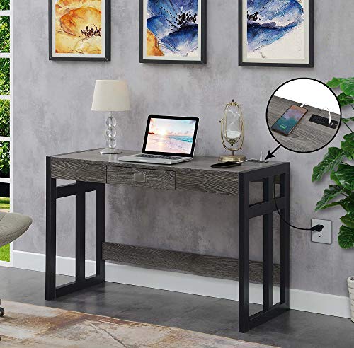 Convenience Concepts Monterey Desk with Charging Station, 47-inch, Weathered Gray/Black
