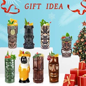 Tiki Mugs Cocktail Set of 8 - Ceramic Tiki Mugs Hawaiian Party Cute Exotic Cocktail Glasses Hawaiian Tiki Mug - TKSET0080 (8pcs)