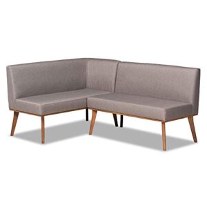 baxton studio odessa corner sofa bench grey fabric upholstered and walnut brown finished wood 2-piece dining corner sofa bench