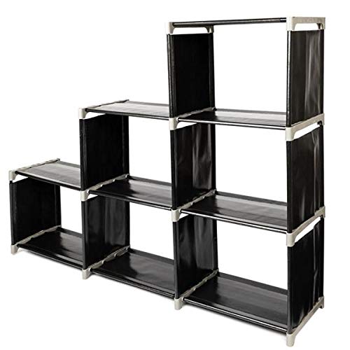 Utility Shelves Multifunctional Assembled 3 Tiers 6 Compartments Storage Shelf Black