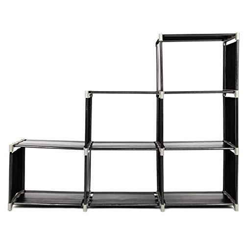 Utility Shelves Multifunctional Assembled 3 Tiers 6 Compartments Storage Shelf Black