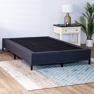 ghostbed mattress foundation & box spring in one - metal platform bed frame with steel slat support, fabric cover & headboard brackets - king