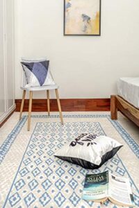 furnish my place bordered transitional rug - 7 ft. 8 in. x 11 ft, light blue, accent rug with geometric pattern