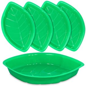 Palm Leaf Serving Trays | 12 Pcs Green Plastic Hawaiian Snack Trays | Luau Party Decorations Serveware | Tropical Party Serving Platter | BBQ, Summer, Beach, Island, Jungle Serving Tray | by Anapoliz