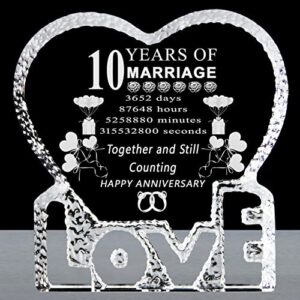 10 years 10th tenth wedding anniversary gifts laser crystal heart marriage keepsake decoration for couple friends women man mom dad parents him her husband wife