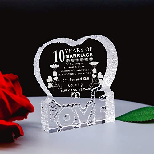 10 Years 10th Tenth Wedding Anniversary Gifts Laser Crystal Heart Marriage Keepsake Decoration for Couple Friends Women Man Mom Dad Parents Him Her Husband Wife