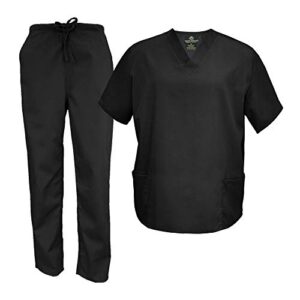 m&m scrubs men's scrub set medical scrub tops and pants (large, black)