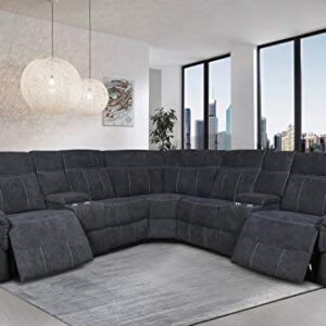 K·1 Classic and Traditional Fabric Manual Reclining Corner Sectional Sofa w/Cup Holder Living Room, Grey Fabric