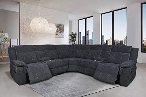 K·1 Classic and Traditional Fabric Manual Reclining Corner Sectional Sofa w/Cup Holder Living Room, Grey Fabric