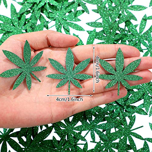 100 Pieces Green Glitter Weed Leaf Paper Confetti Green Leaf Confetti Pot Leaves Paper Confetti for 420 Birthday Party Wedding Festival Table Baby Shower Decorations