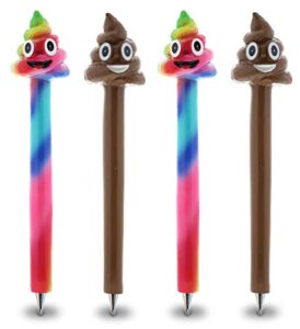 planet pens bundle of poop face emotion & poop rainbow novelty pens - unique kids and adults ballpoint pens colorful emotions writing instrument for school and office - 4 pack