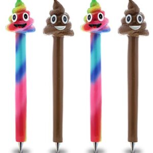 Planet Pens Bundle of Poop Face Emotion & Poop Rainbow Novelty Pens - Unique Kids and Adults Ballpoint Pens Colorful Emotions Writing Instrument For School and Office - 4 Pack