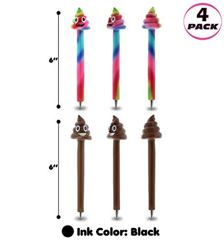 Planet Pens Bundle of Poop Face Emotion & Poop Rainbow Novelty Pens - Unique Kids and Adults Ballpoint Pens Colorful Emotions Writing Instrument For School and Office - 4 Pack