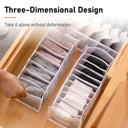 O'woda Underwear Organizer Drawer, 3 Packs Foldable Underwear Drawer Organiser Divider Storage Box Bin for Clothes, Underwear, Bras, Lingerie, Socks, White