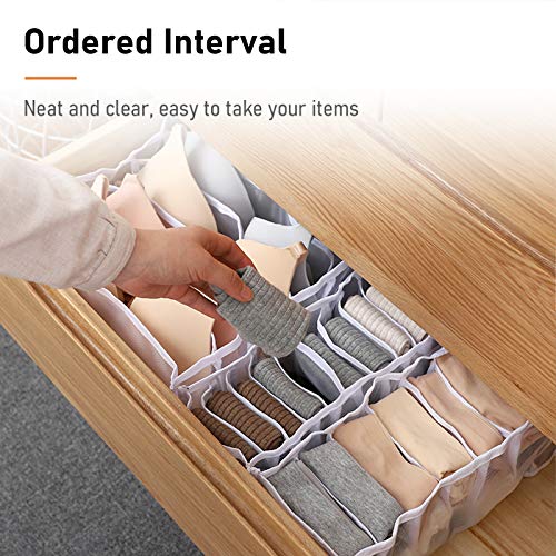 O'woda Underwear Organizer Drawer, 3 Packs Foldable Underwear Drawer Organiser Divider Storage Box Bin for Clothes, Underwear, Bras, Lingerie, Socks, White