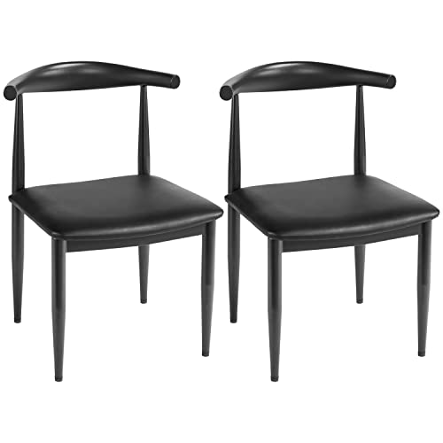 Yaheetech 2pcs Dining Chairs Mid Century Armless with Backrest Fabric Leather Seat Metal Legs for Kitchen Living Room Chair - Black