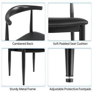 Yaheetech 2pcs Dining Chairs Mid Century Armless with Backrest Fabric Leather Seat Metal Legs for Kitchen Living Room Chair - Black