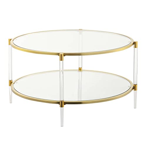 Convenience Concepts Royal Crest 2 Tier Acrylic Glass Coffee Table, Glass/Gold