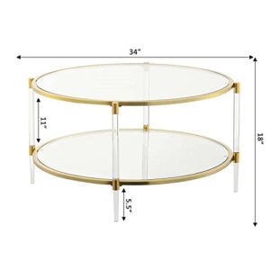 Convenience Concepts Royal Crest 2 Tier Acrylic Glass Coffee Table, Glass/Gold