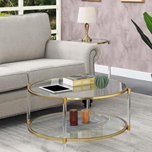 Convenience Concepts Royal Crest 2 Tier Acrylic Glass Coffee Table, Glass/Gold