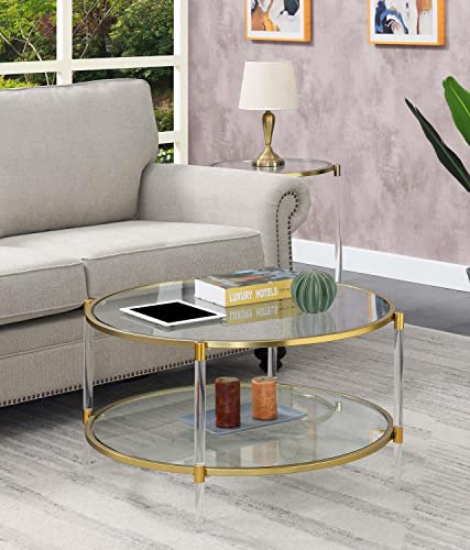 Convenience Concepts Royal Crest 2 Tier Acrylic Glass Coffee Table, Glass/Gold