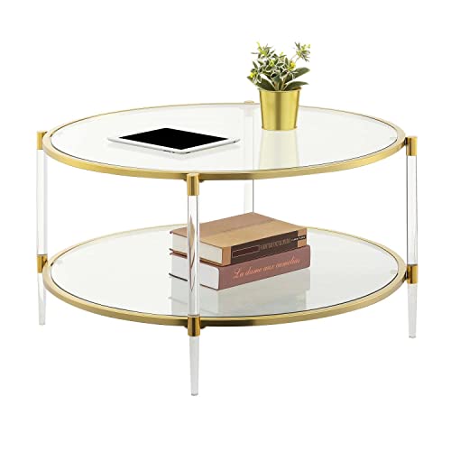 Convenience Concepts Royal Crest 2 Tier Acrylic Glass Coffee Table, Glass/Gold