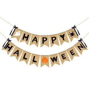 happy halloween burlap banner- happy halloween decorations,halloween banner burlap,halloween garland for mantle,halloween party decorations