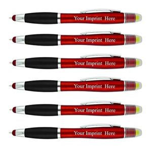 personalized pens with highlighter and stylus -200 pack bulk-free imprint - 3 in bible highlighter, ballpoint pen, and stylus combo- add custom name, logo or gift message- red
