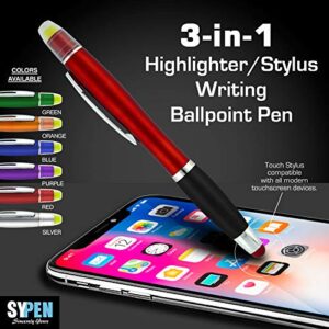 Personalized Pens with Highlighter and Stylus -200 Pack Bulk-Free Imprint - 3 In Bible Highlighter, Ballpoint Pen, and Stylus Combo- add Custom Name, Logo or Gift Message- Red