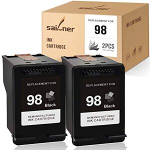 SAILNER 98 Black Ink Cartridge Remanufactured Ink Cartridges Replacement for HP 98 Black Ink Cartridge use with OfficeJet 100 150 DeskJet 5940 Photosmart 2570 2575 8050 Printer (2 Pack) C9364WN 98