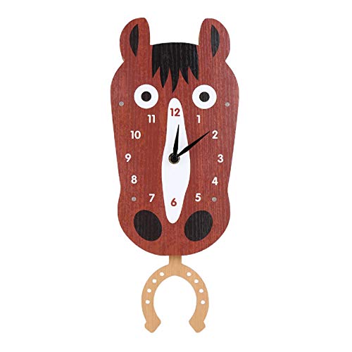 Cute Animal Wall Clock with Swinging Horse Head Clock Battery Operated for Kids Room Living Room Home Decor