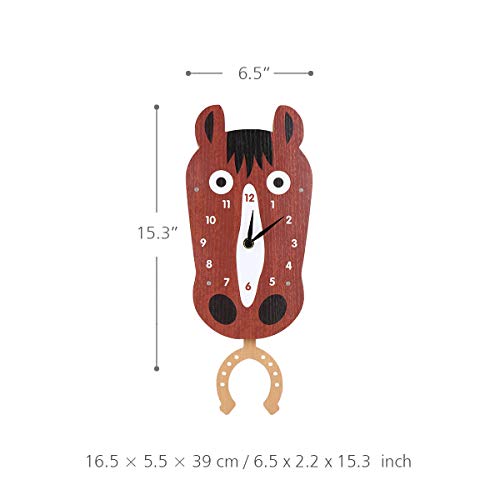 Cute Animal Wall Clock with Swinging Horse Head Clock Battery Operated for Kids Room Living Room Home Decor