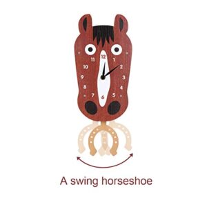 Cute Animal Wall Clock with Swinging Horse Head Clock Battery Operated for Kids Room Living Room Home Decor