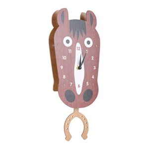 Cute Animal Wall Clock with Swinging Horse Head Clock Battery Operated for Kids Room Living Room Home Decor