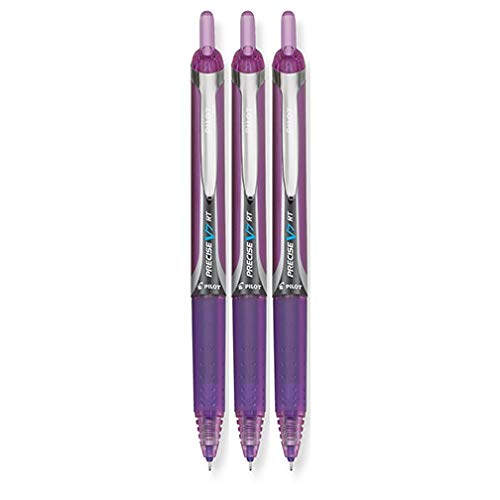 Pilot Precise V7 RT Retractable Liquid Ink Rollerball Pens, Fine Point, 0.7mm, Purple Ink, 3 Count