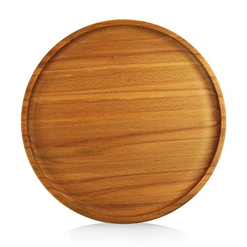 WOODLA 14 Inch Round Charcuterie Boards Cheese Board - Natural Wooden Serving Tray with Rim for Party and Home Decor - Perfect Food Platter and Kitchen Accessory