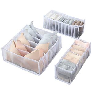 Homthia Underwear Organizer Drawer Nylon Divider Foldable Closet Storage Boxes for Underware,Bra,Socks (1 SET-3 PCS, White)