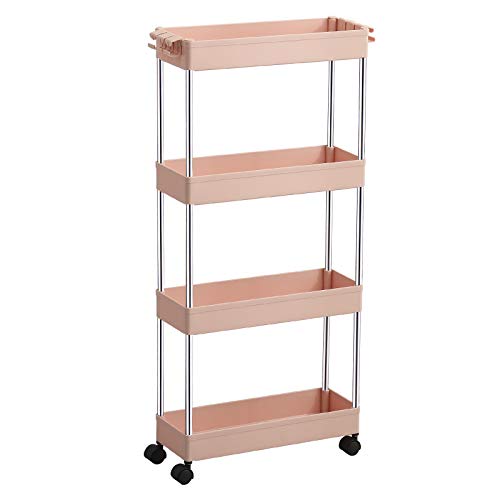 DILUOOU 4 Tier Slim Storage Cart, Mobile Shelving Unit Organizer Slide Out Rolling Storage Racks with Wheels, for Kitchen Bathroom Laundry Room Narrow Places